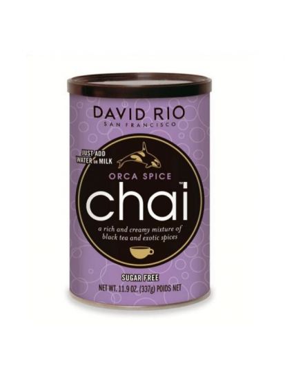David Rio Orca Spice Sugarfree Chai - bez cukru - dóza 337 g + bateriový napěňovač mléka jako DÁREK - 2